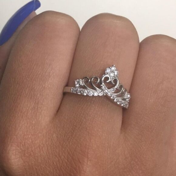 Jewelry - Sterling Silver Diamond Princess Crown Tiara Ring